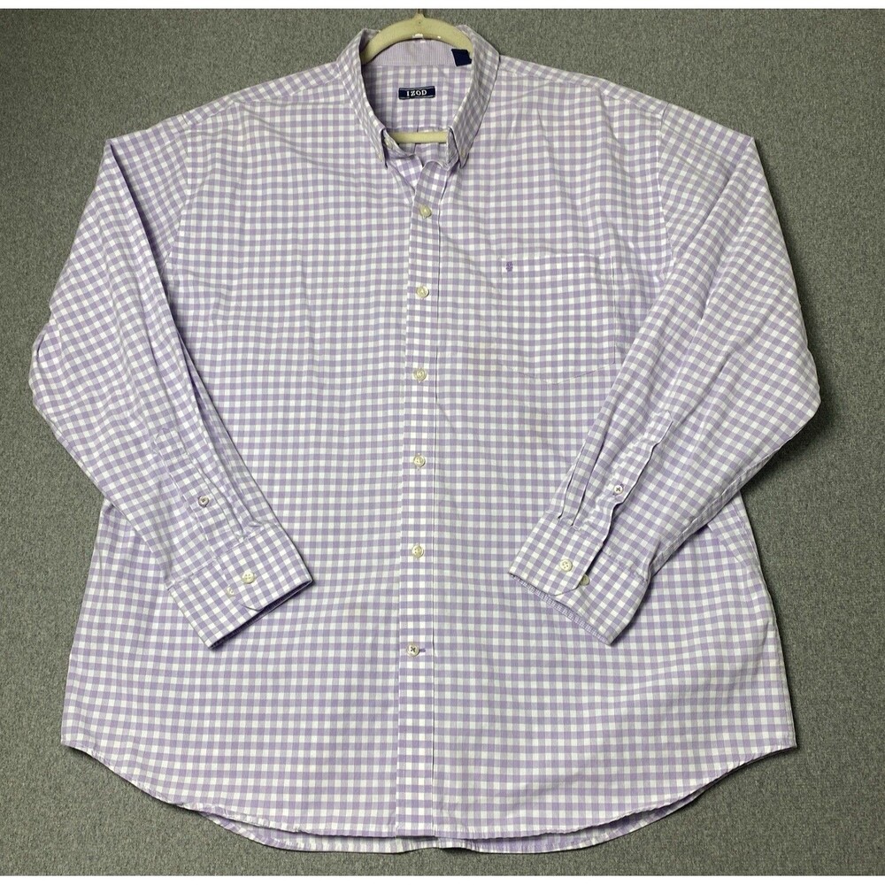 IZOD Men's 2XL Casual Button Down Shirt Long Sleeve Plaid Check White Purple